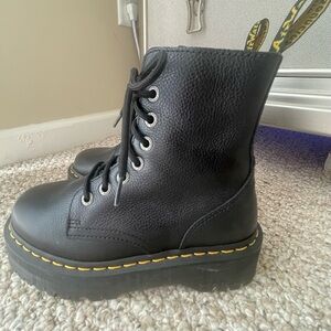 Dr. Martens Black Platform Boots with Yellow Stitching